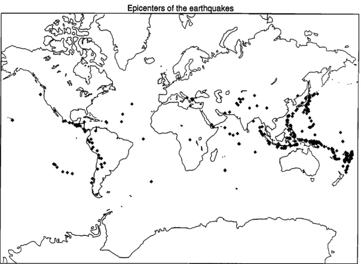 Figure 1. Locations  of earthquake  epicenters  used  in the statistical  study. 