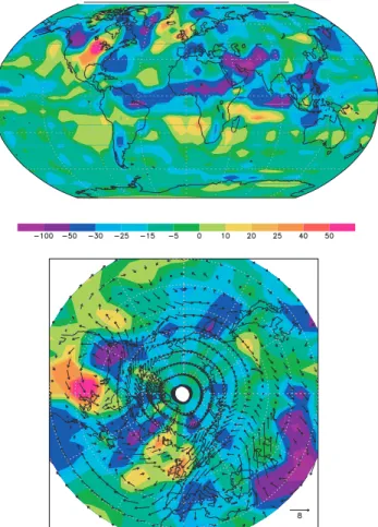 Fig. 2. Changes in simulated precipitation at the LGM with respect to the LH CTRL (in mm.yr -1 ).