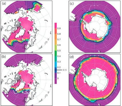 Fig. 6. Sea-ice concentration simulated for the LGM with comparison to the MARGO data.