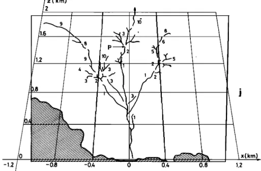 Fig. 3j.  Schematic  composite  plot of observed  lightning  channels  for the 10 first strokes