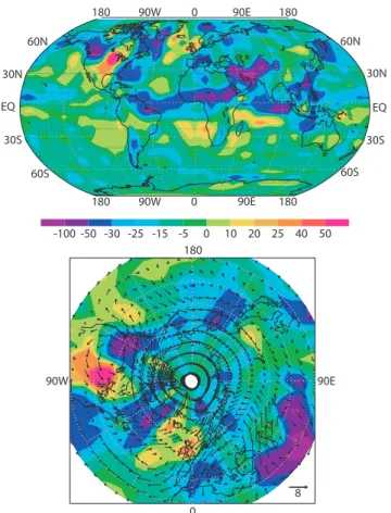 Fig. 2. Changes in simulated precipitation at the LGM with respect to the LH CTRL (in mm yr −1 )