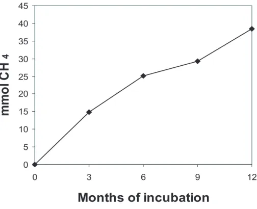 Fig. 3. Accumulated methane consumption in microcosm 1B (aerobic, amended with CH 4 ) during the experiment.