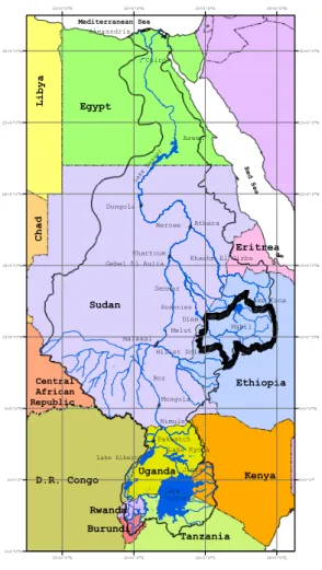 Fig. 1. Map of the Nile basin. The thick black line marks the Upper Blue Nile Basin.