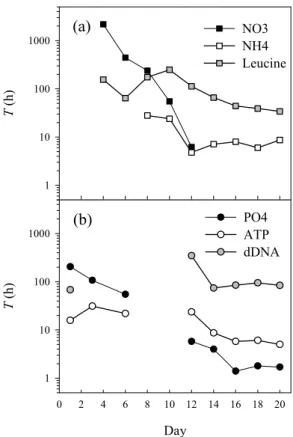 Fig. 4. Turnover times (logarithmic scale) of (a) N-substrates and (b) P-substrates.