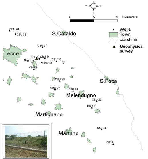 Fig. 4. Location of the investigated wells and of geophysical survey.