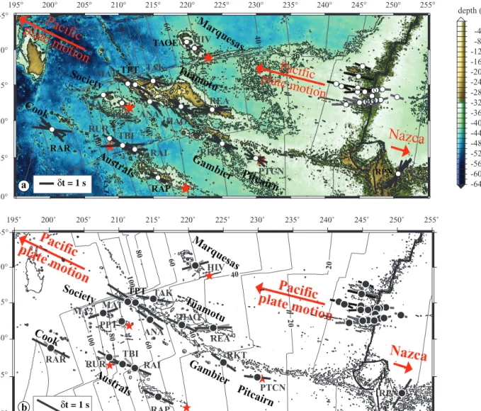 Figure 5. Map of the SKS splitting measurements measured at permanent and temporary stations in the South Pacific