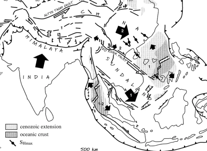 Fig. 8. Schematic map of the India–Eurasia collision system (modified from Tapponnier et al., 1986)