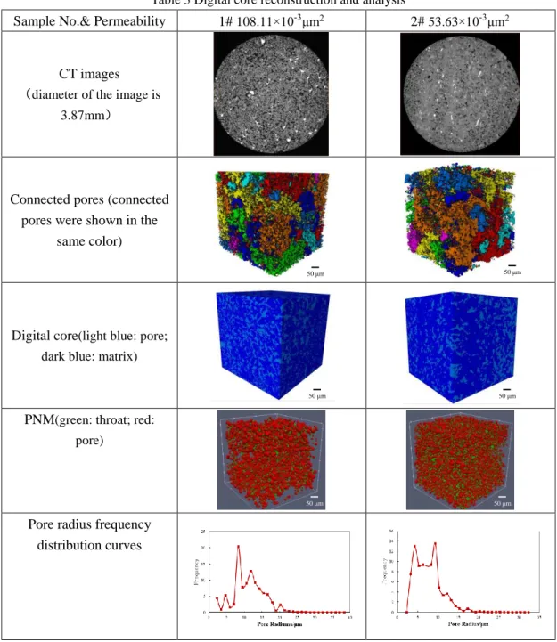 Table 3 Digital core reconstruction and analysis 