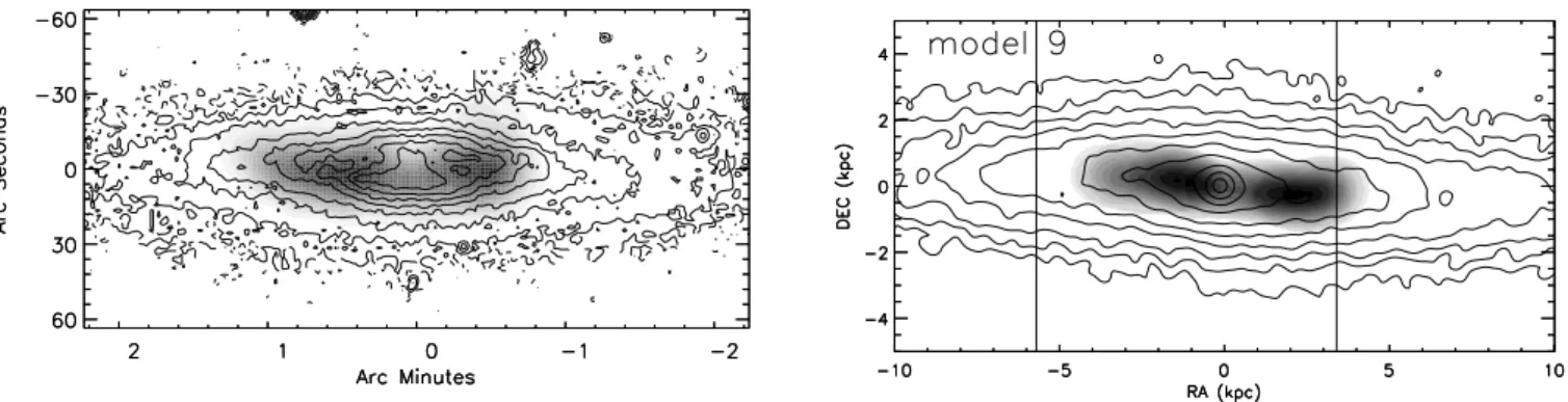 Fig. 6. Left panel: VIVA H i distribution (grey-scale; Chung et al. 2009). Grey-scale levels are (2, 4, 6, 