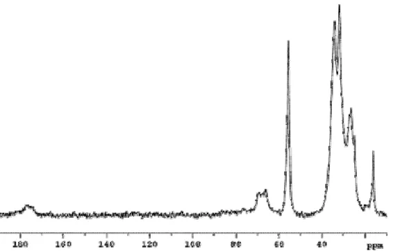Figure 2  13 C CP MAS NMR spectrum of the HDTA-SAP0.35 nanocomposite with a polymer  content of 16% (method B)