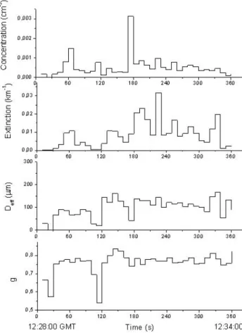 Fig. 6. Images of the four single ice crystals detected by the CPI in the thin cloud at about 3 km altitude.