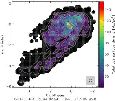 Fig. 22. Molecular gas surface density of NGC 4654 from the dynamical model. Contour levels are 2, 5, 10, 30, 60, 90, and 120 M  pc −2 .
