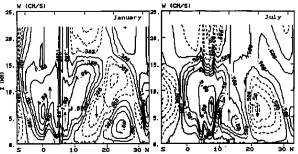 Figure 7.  Vertical  cross sections of  the vertical velocity after 9  hours of  model time