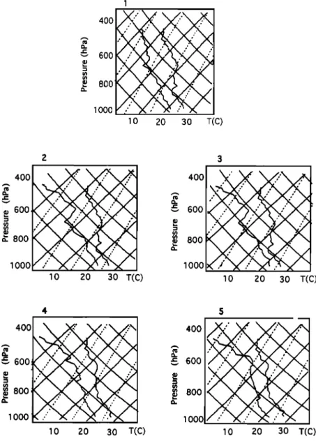 Figure  1.  Initial soundings  (emagram) for the five runs. 