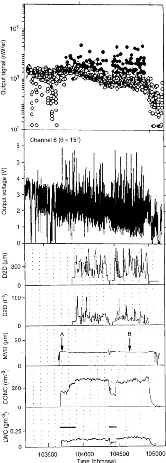 Fig. 10. Examples of ice-particle images measured by the 2D-C probe at the point B indicated in Fig