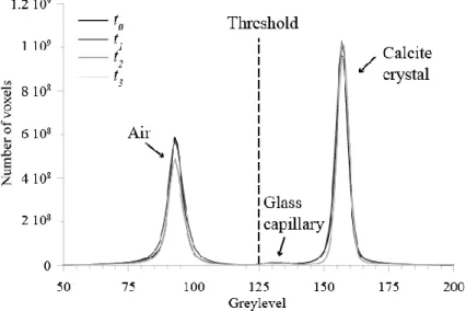 Figure 1. Normalized histograms for the different XMT  grayscale data sets. The differences in 246 