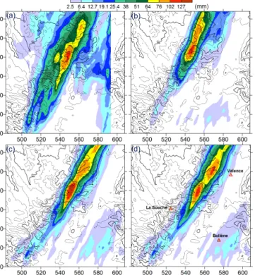 Figure 4. Observed and simulated rain accumulation for 26 Septem- Septem-ber 2012, at 11:00 UTC