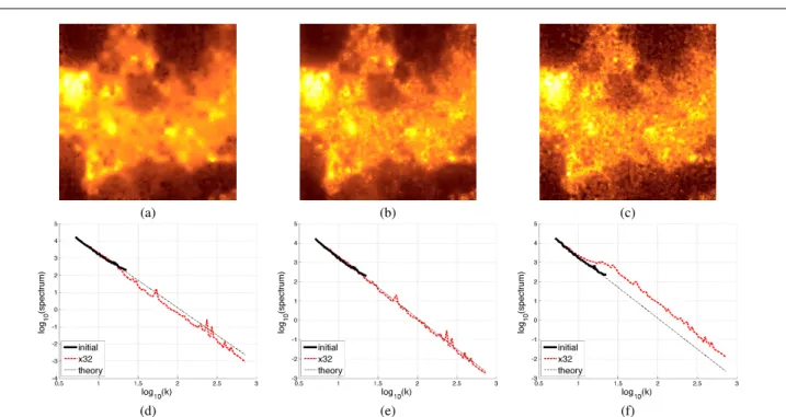 Fig. 9 Illustration of the consequences of an error on the estimate of r 0 and α. First row: images resulting from a ×32 magnification; second row: