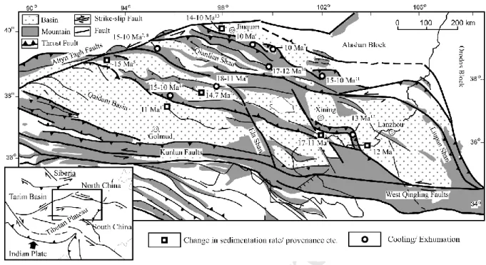 Figure 5. Evidence for the middle-late Miocene regional deformation in the northeastern  Tibetan Plateau