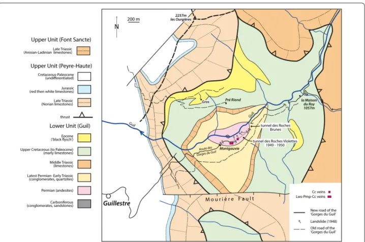 Fig. 3  Simplified geological map of the Guil anticline (modified from Blanchet 1934; Debelmas et al