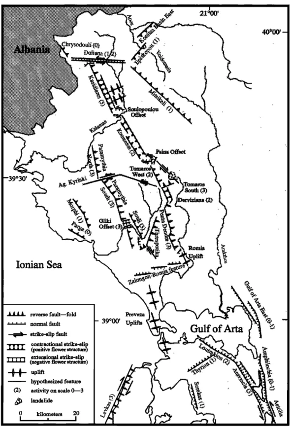 Figure 5.  Active structures  of the Epims region.  The structures  are only shown where they have been  reliably identified [King et al•,  1993]