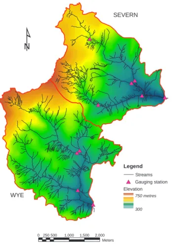 Table 1. Summary of the main catchment attributes derived from the GIS. WYE SEVERN ELEVATION (m) Mean: 495 500 Min: 344 328 Max: 742 739 Standard deviation: 86.9 95.3 SLOPE (degrees) Mean: 11.0 11.4 Min: 0.01 0.11 Max: 56.9 37.4 Standard deviation: 6.58 5.