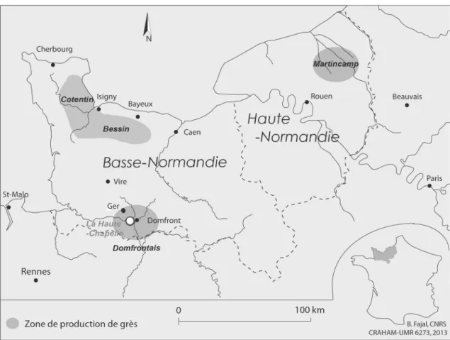 Figure 1: Haute-Chapelle, Domfrontais and stoneware production areas in Normandy.