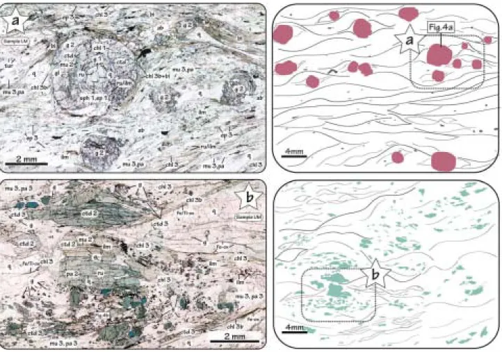 Figure 3.  Microphotographs  of the  Cean  Schists.  Photomontages  of thin-section  images  displaying  the  porphyro 