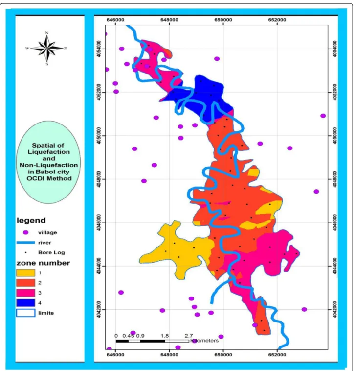 Fig. 8 Liquefaction hazard map of Babol (OCDI approach)