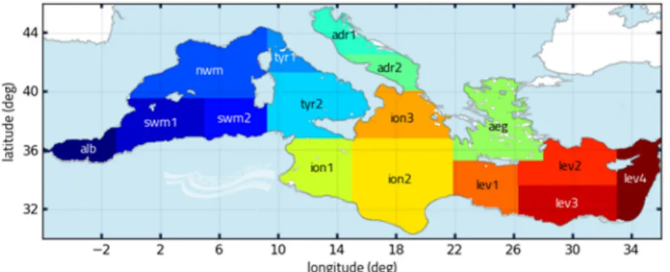 Figure 4. Basin subdivision in use in the CMEMS Mediterranean Sea validation procedure