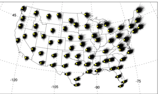 Figure 2. All radiosonde drifting trajectories for 4 years (September 2012 to August 2016) at each station