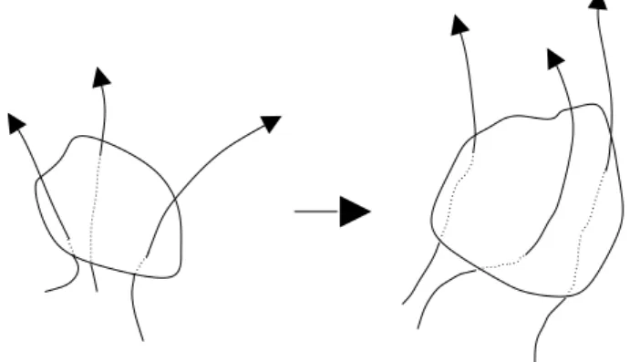 Fig. 1. Flux conservation: The magnetic flux of a magnetic field, intersecting a closed fluid line, does not change during the  move-ment of the closed fluid line.