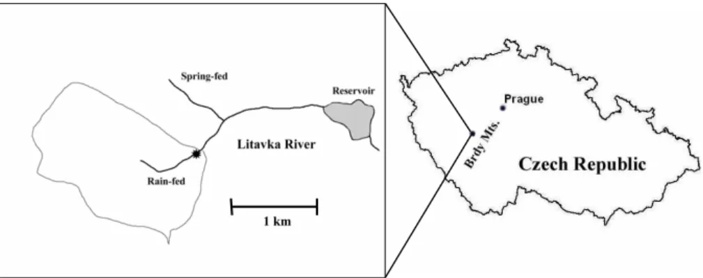 Fig. 1. Map of the Czech Republic, showing the location of the Brdy Mountains and the Litavka River