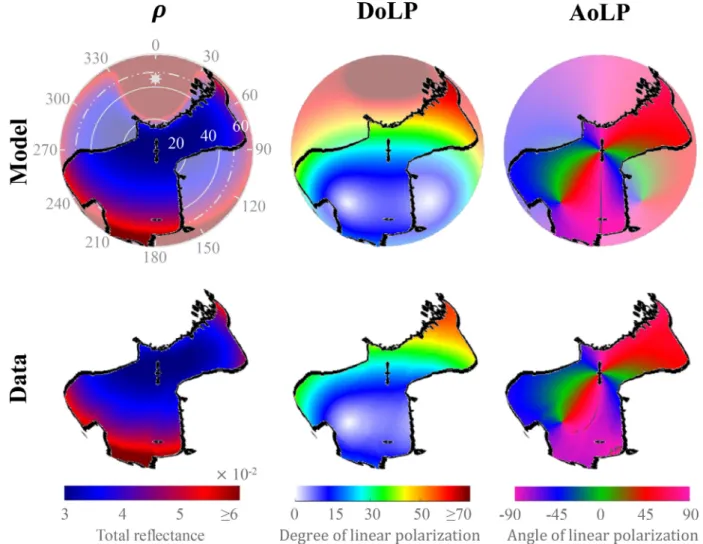 Fig.  11. Hyper-angular  VRT match with aircraft  ρ , DoLP  ,  and  AoLP  observations