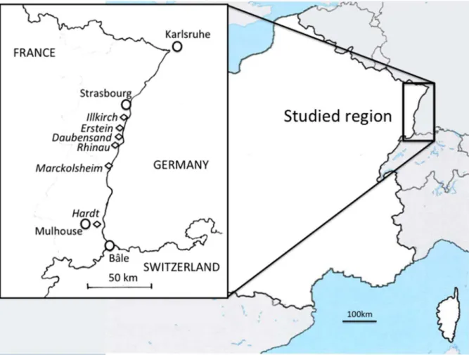 Table 1. Altitude, geographical locations and surfaces of the six study populations in the RhineValley.