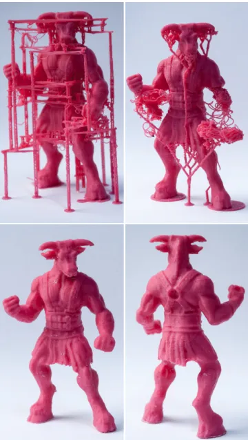 Figure 17: Top left: The Minotaur printed with our technique. Print time: 2h37m, 7.66m of filament