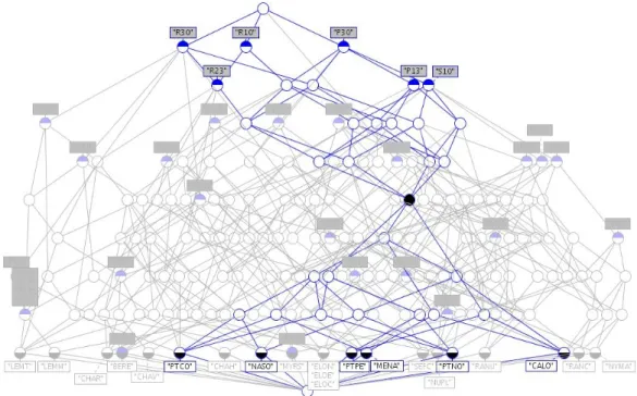 Figure 1. The Galois lattice built from three traits of the complete disjunctive table