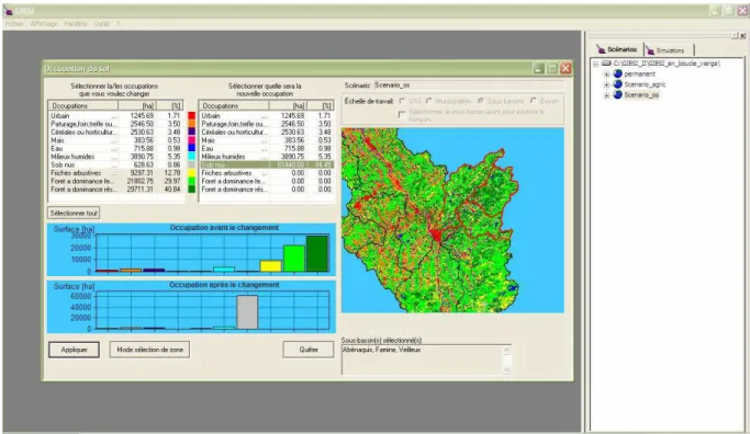 Fig. 2. Example of GIBSI window for the definition of land use management scenario.