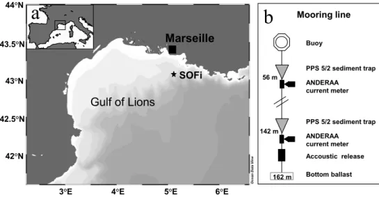 Fig. 1. (a) Study site location, (b) Schematic of the mooring line.