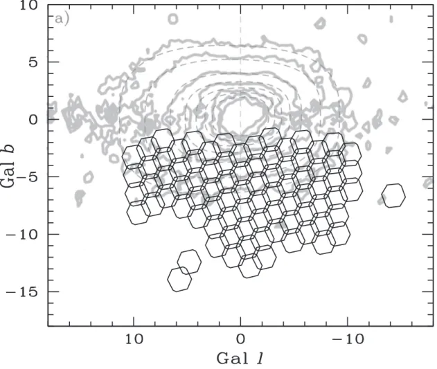 Figure 2. The BDBS fields are overlaid on the 2.2 μm map of the Milky way from Launhardt et al