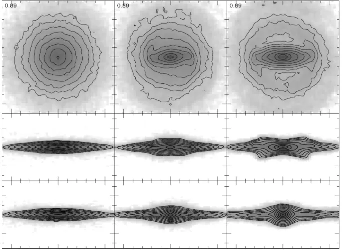 Figure 1. The disc component of three simulations which, by the ELN criterion, should form a bar