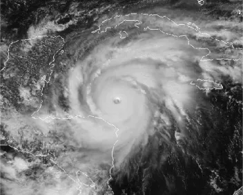 Fig. 1. Hurricane Mitch as seen by geostationary satellite GOES-8 in visible light at 17:45 UTC on 26 October 1998