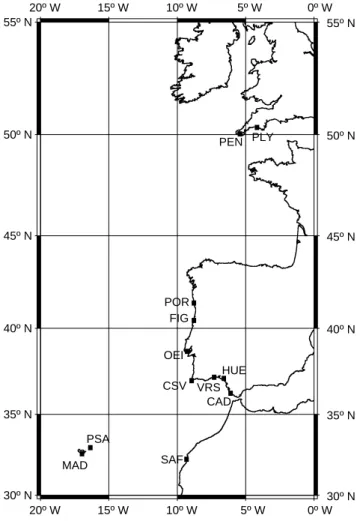 Fig. 4. Observations points used in this study for the North Atlantic area.