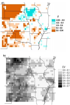 Figure 7. (a) Correlation between January-July precipitation and July LAI from the 