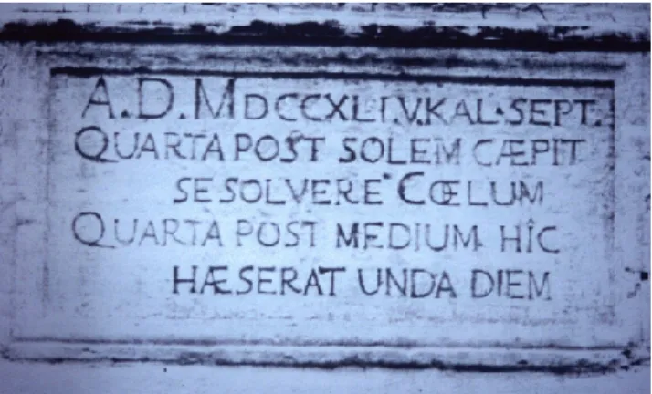 Fig. 9. Historical inscription recalling the 1741 flood (after AA.VV., 1996): on that occasion, the water reached a height of 6 m at Largo Porta Grande.