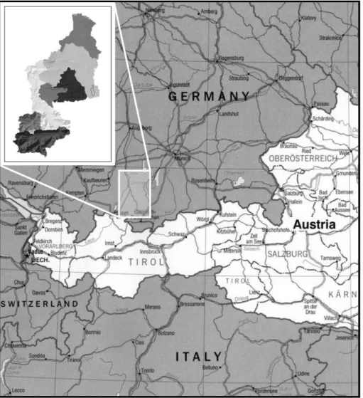 Figure 1: Location of the Ammer catchment in southern Germany and its 8 sub- sub-catchments (adapted from Kunstmann et al., 2004) 