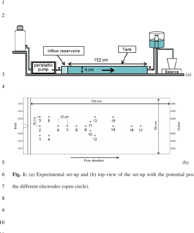 Fig.  1:  (a)  Experimental set-up  and (b) top-view of the set-up with  the potential position of 6 