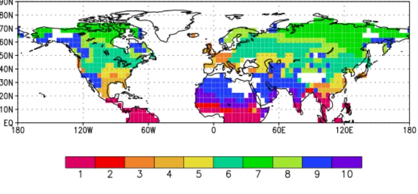 Fig. 6. Vegetation distribution of the dominant plant functional types. The values represent an average over 2000 years centered at 115 and 120 ky BP, respectively.