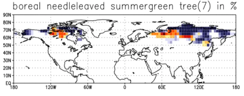 Fig. 8. Vegetation distribution of the di ff erent plant functional types. The values represent an average over 2000 years centered at 115 and 120 ky BP, respectively.