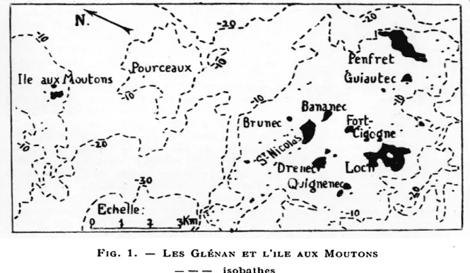 Fig.  1.  —  Les Glénan  et  l'île aux  Moutons  isobathes 